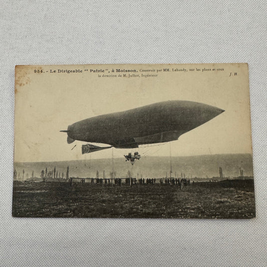 Vintage Zeppelin Airship Dirigible Postcard Post Card French Patrie 1908 Posted
