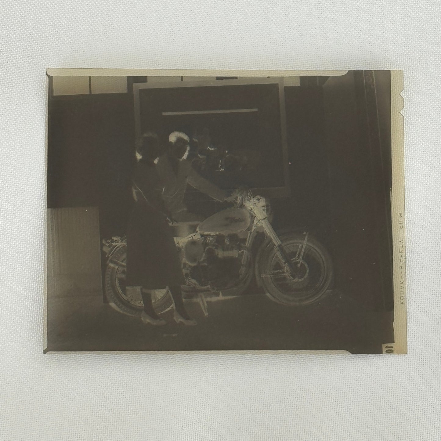 Indian Motorcycle Vintage Photo NEGATIVE Couple with Bike Vintage