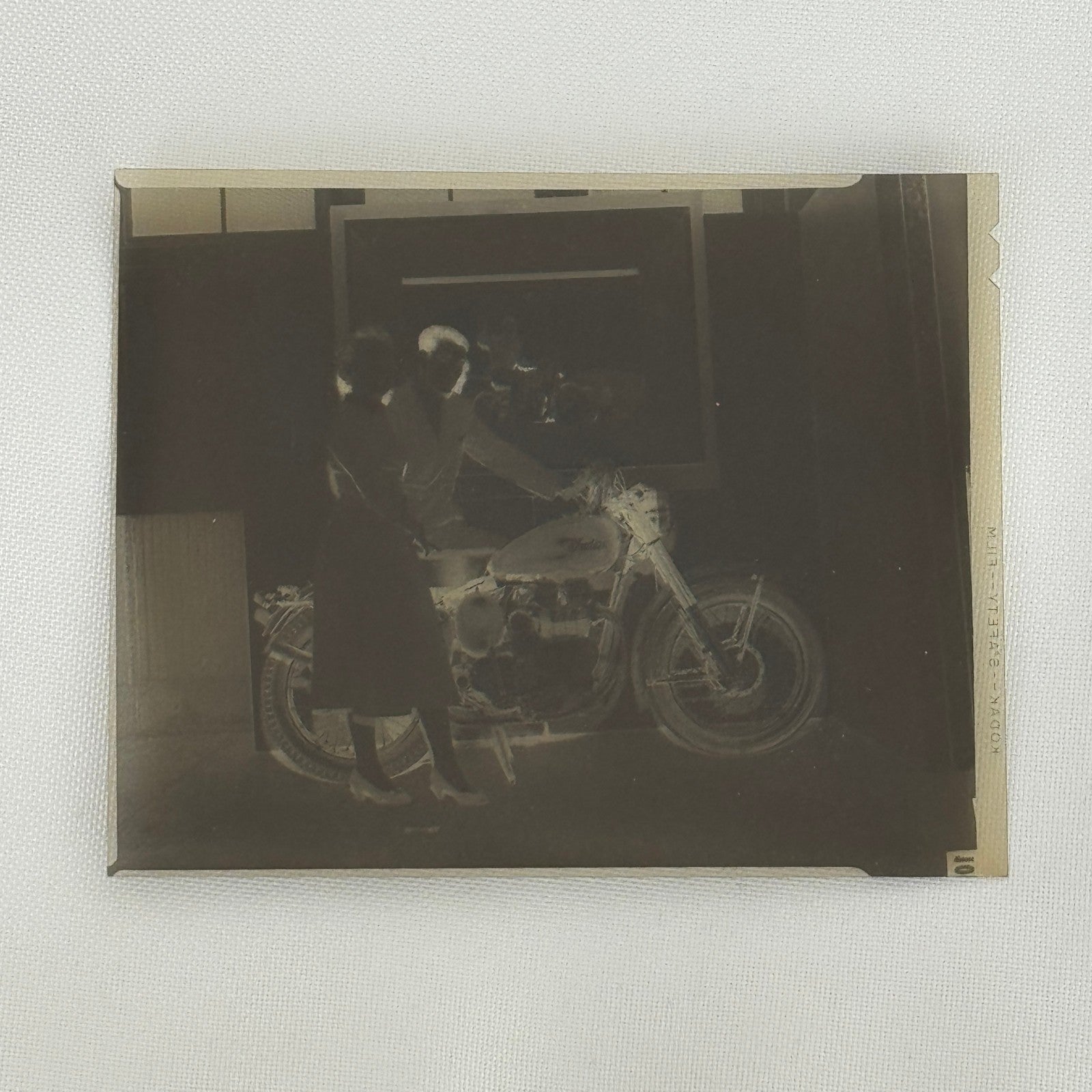 Indian Motorcycle Vintage Photo NEGATIVE Couple with Bike Vintage