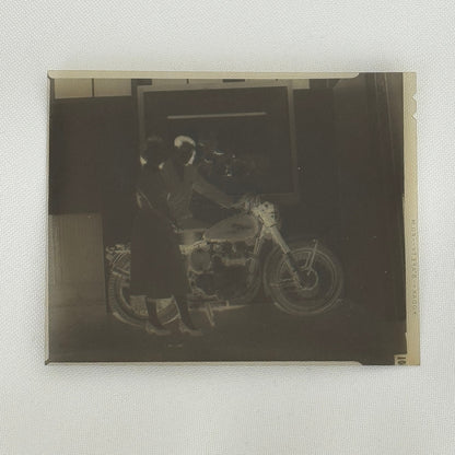 Indian Motorcycle Vintage Photo NEGATIVE Couple with Bike Vintage