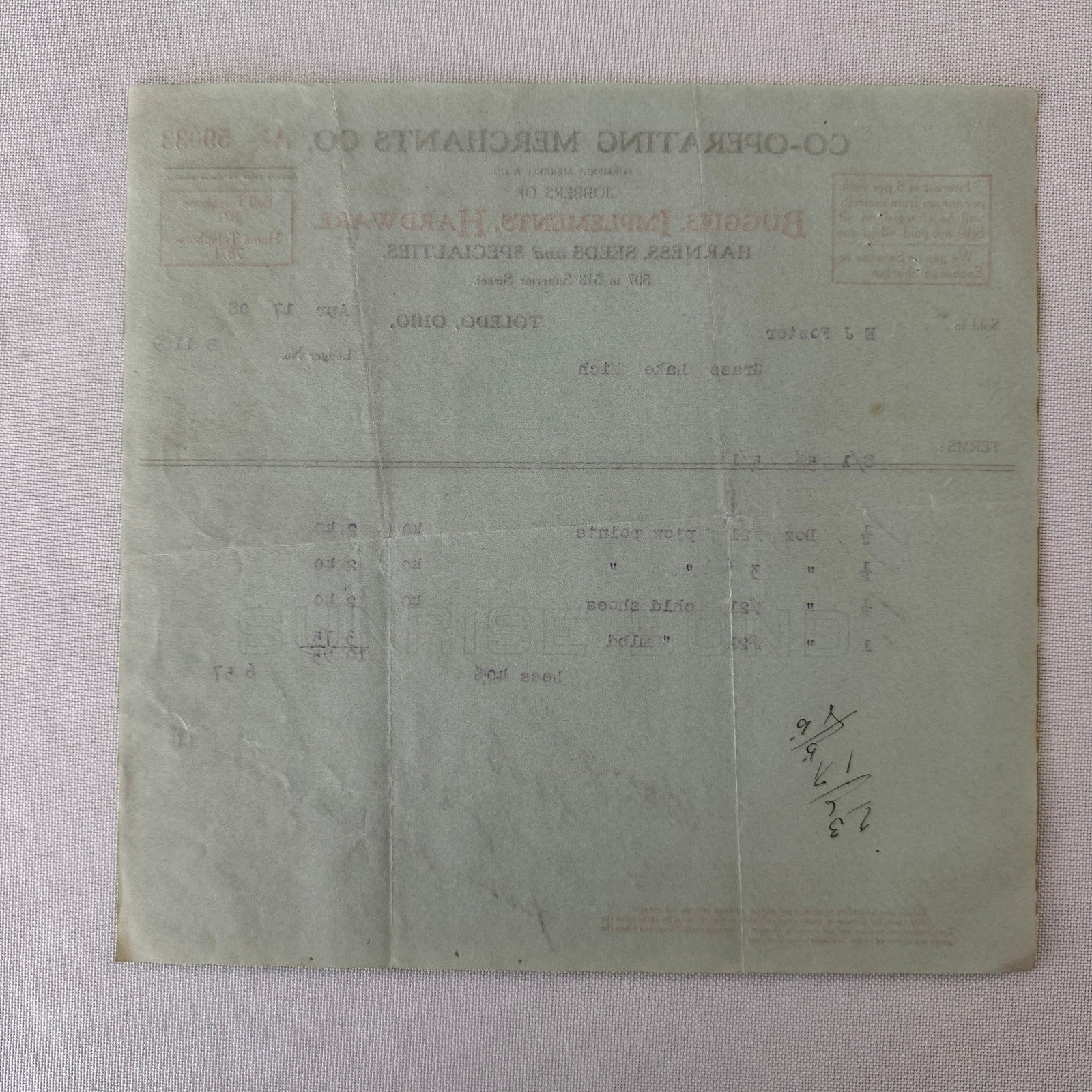 Cooperating Merchants Company Buggies and Hardware 1908 Receipt Invoice Lot 6x