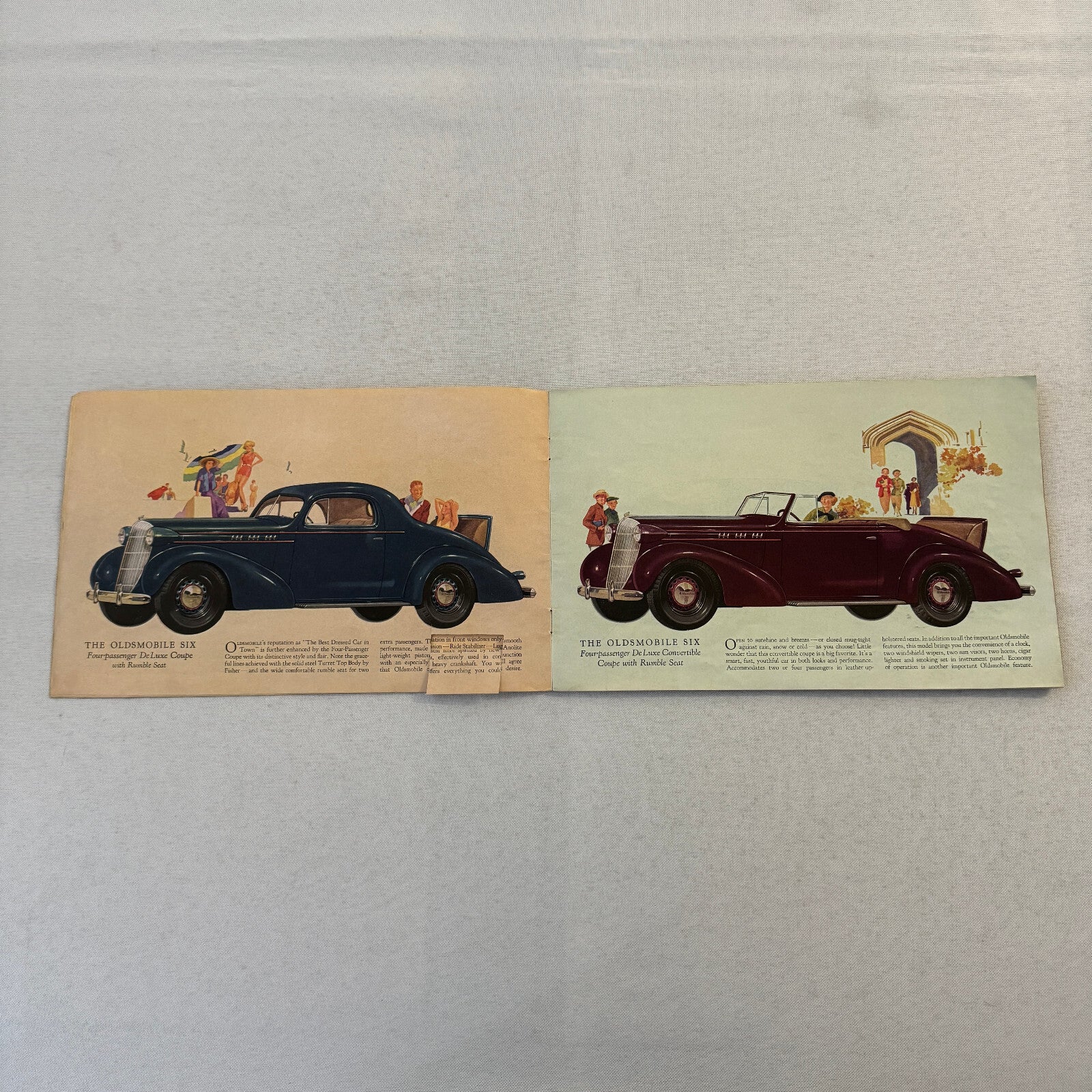 1936 Oldsmobile Six and Eight Sales Brochure Catalog Coupe Sedan Convertible