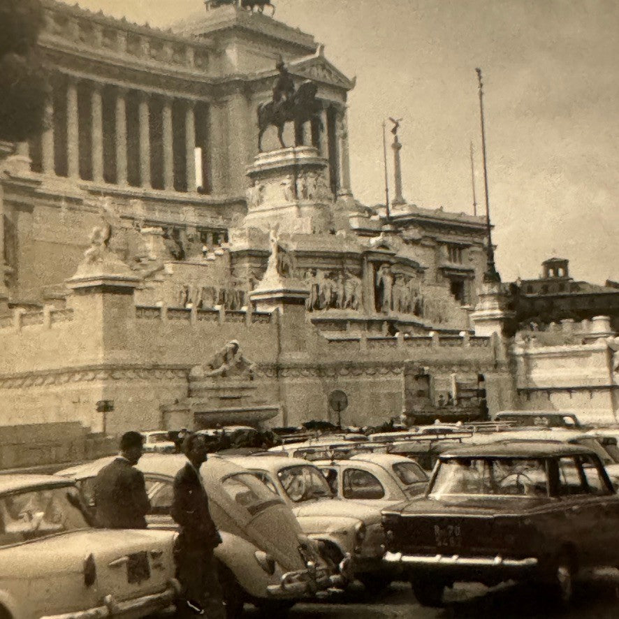 Vintage Snapshot Photo Photograph Cars Automobiles Fiat Volkswagen VW Monument