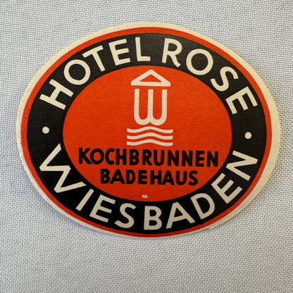 Vintage Hotel Travel Luggage Label Hotel Rose Wiesbaden Germany German