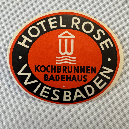 Vintage Hotel Travel Luggage Label Hotel Rose Wiesbaden Germany German