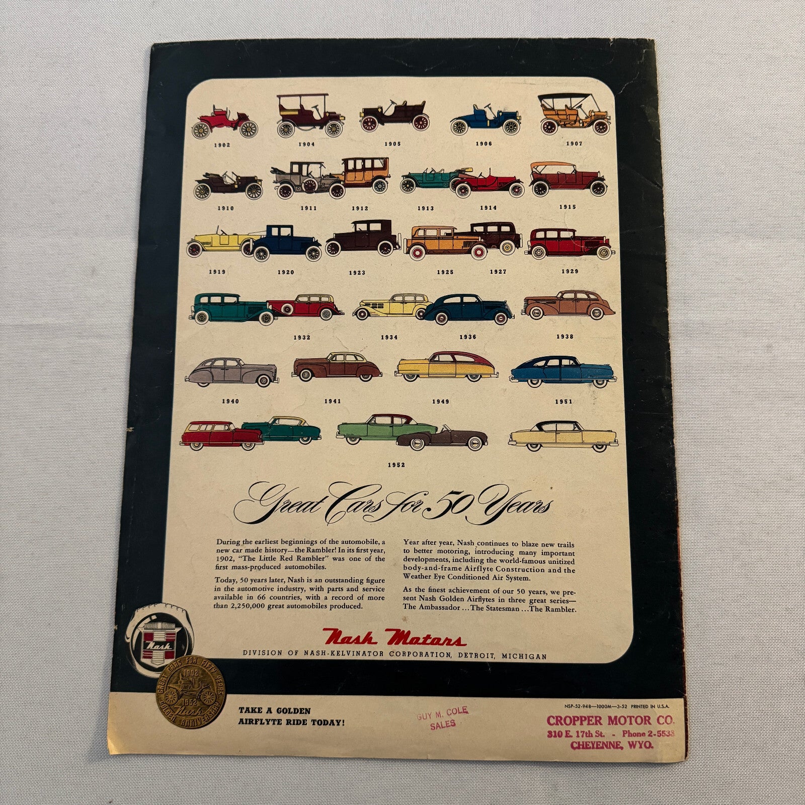 1952 Nash Car Sales Brochure Catalog Nash Ambassador Rambler Statesman