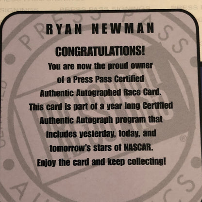 2001 2002 Press Pass Signings Ryan Newman Auto Signature Signed Card NASCAR