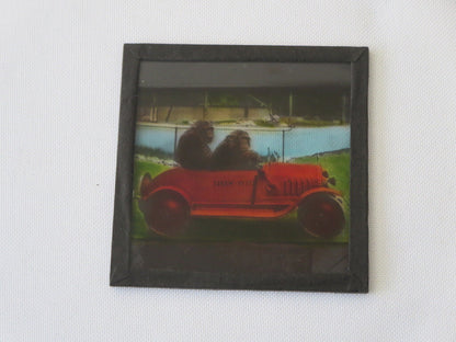 Vintage Glass Advertising Magic Lantern Slide - Steyr Werke Car w/ Monkey Chimp