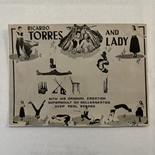 Vintage Circus Roller Skating Danger Act Postcard Post Card Ricardo Torez