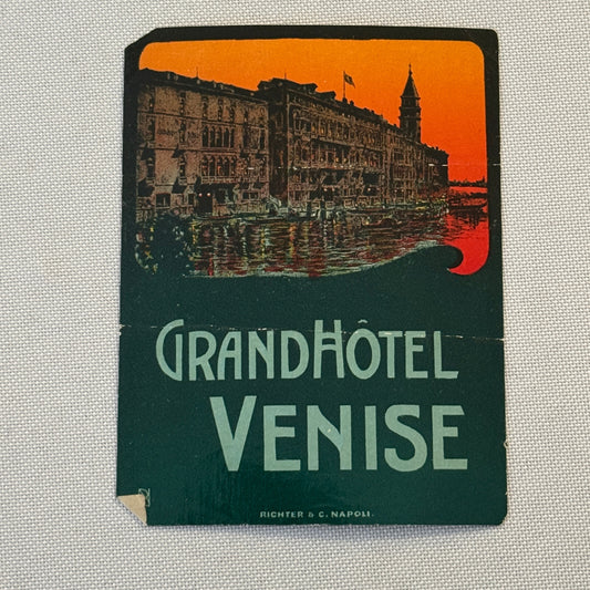 Vintage Hotel Travel Luggage Label Grand Hotel Venise Venice Italy Italian