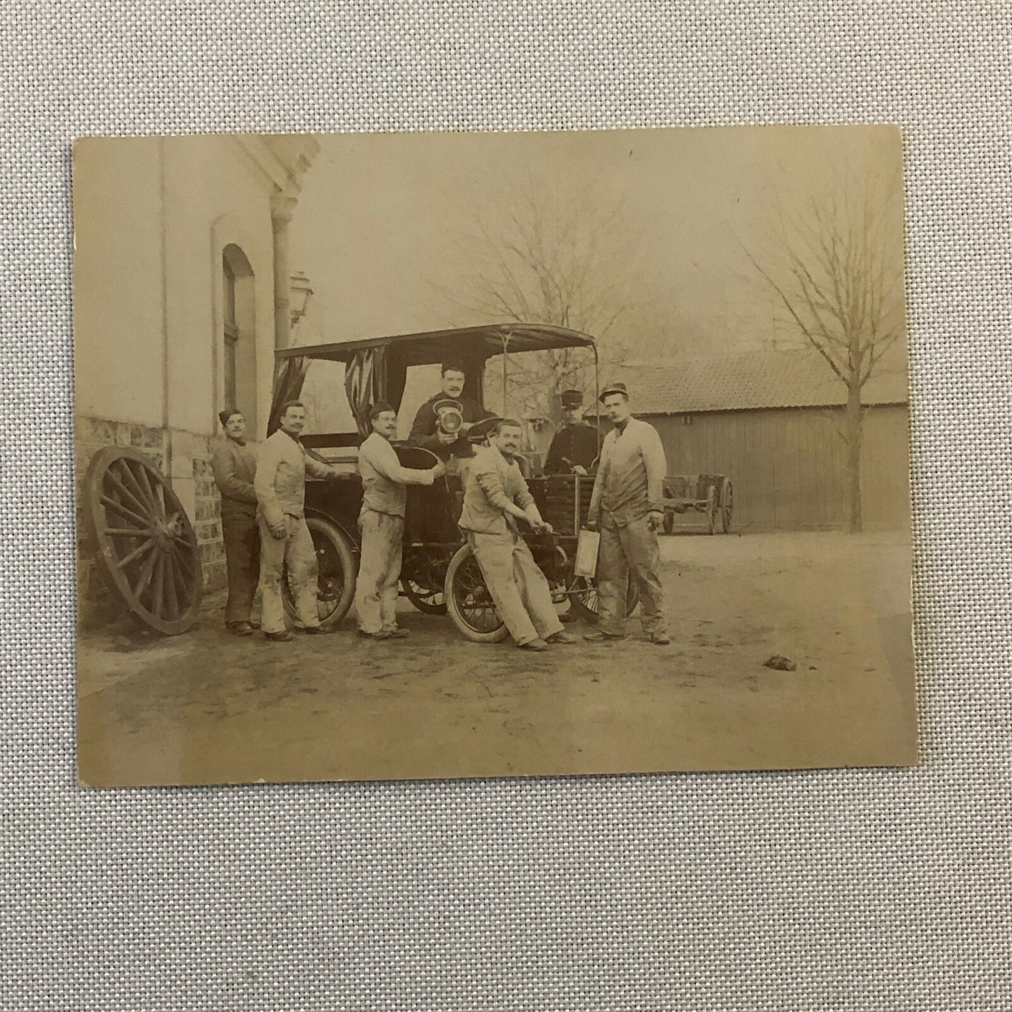 Antique Photo Photograph Print Men with Early Automobile Italian ? 