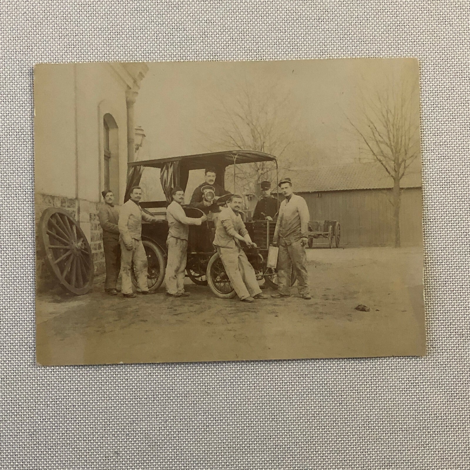 Antique Photo Photograph Print Men with Early Automobile Italian ? 