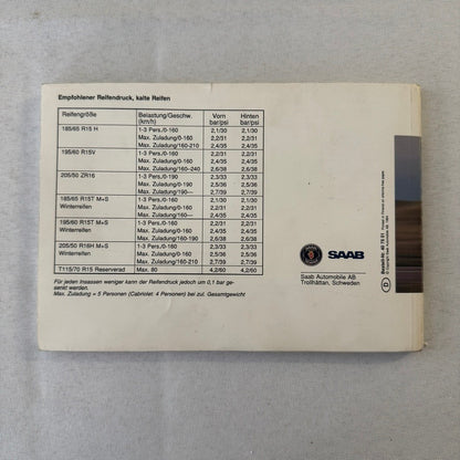 1995 Saab 900 Car Owners Manual Pouch GERMAN Text