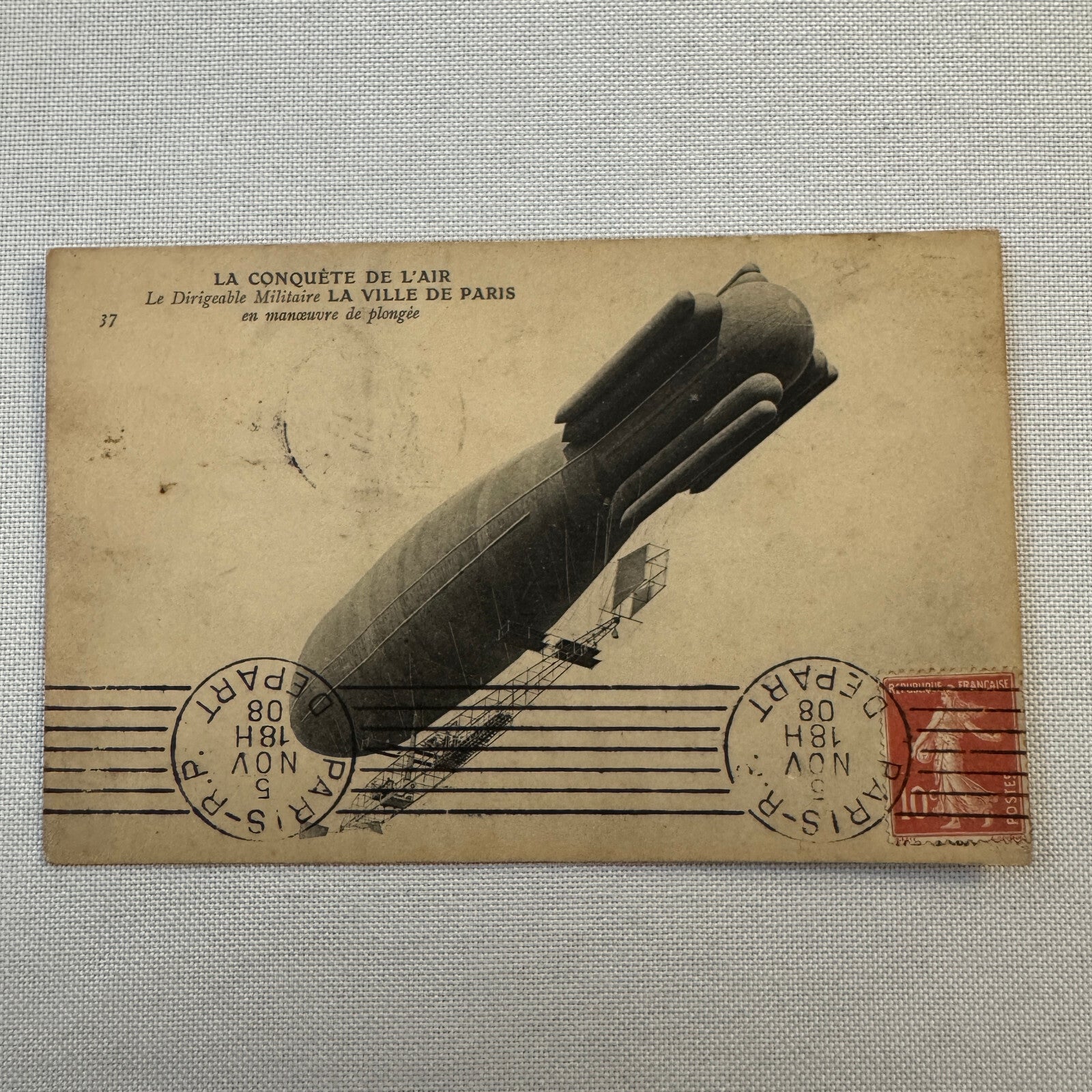 Vintage Military Zeppelin Airship Dirigible Postcard Post Card Paris French