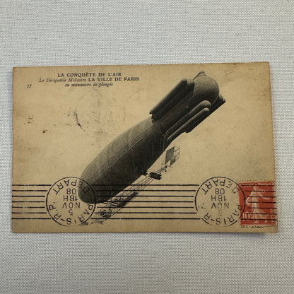 Vintage Military Zeppelin Airship Dirigible Postcard Post Card Paris French
