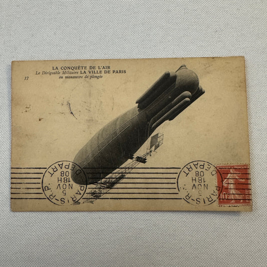 Vintage Military Zeppelin Airship Dirigible Postcard Post Card Paris French