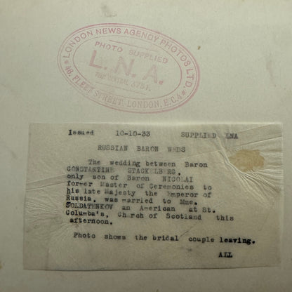 1933 Wedding Press Photo Photograph London News Son of Russian Baron Nicolai LNA