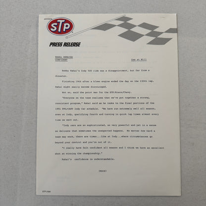 STP Racing Bobby Rahal Kraco Chevy Chevrolet CART PPG Racing Press Kit Brochure