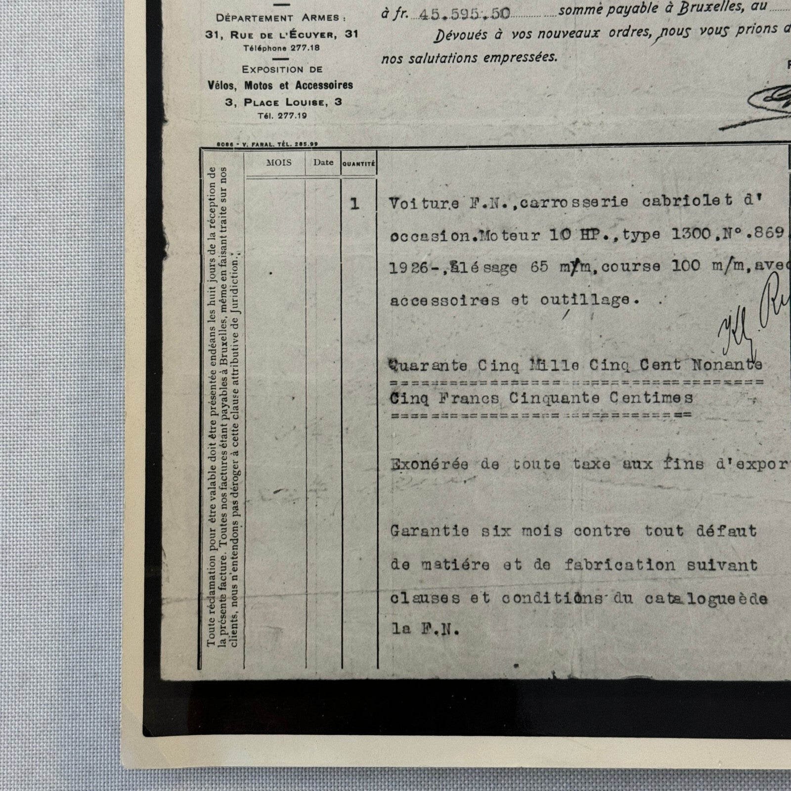 Fabrique Nationale FN Car Automobile Purchase Document Photograph Lot 2x