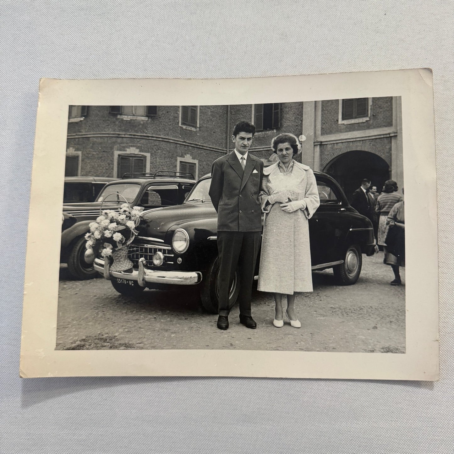 Vintage Wedding Photo Photograph Print European Automobile Car Couple Man Woman