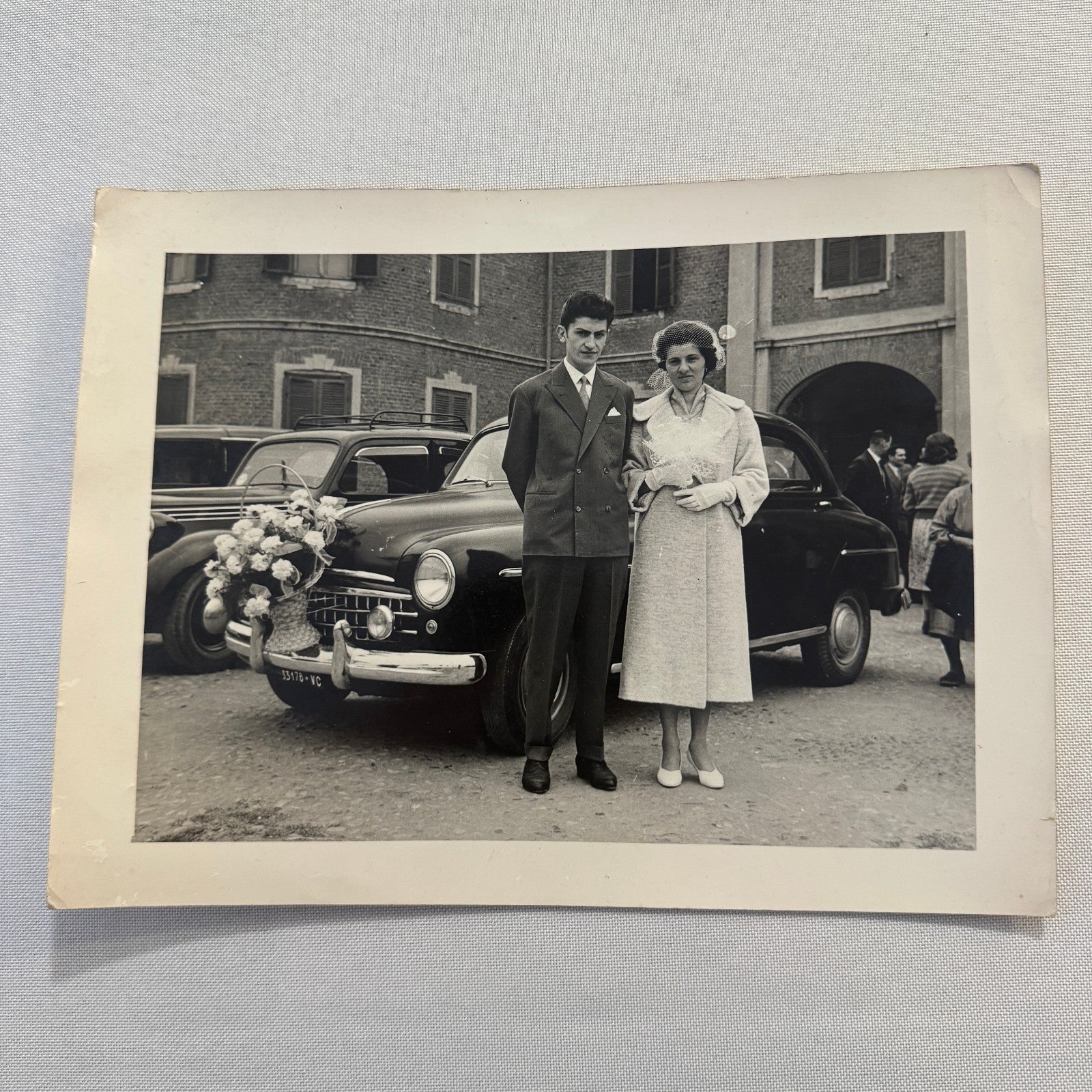Vintage Wedding Photo Photograph Print European Automobile Car Couple Man Woman
