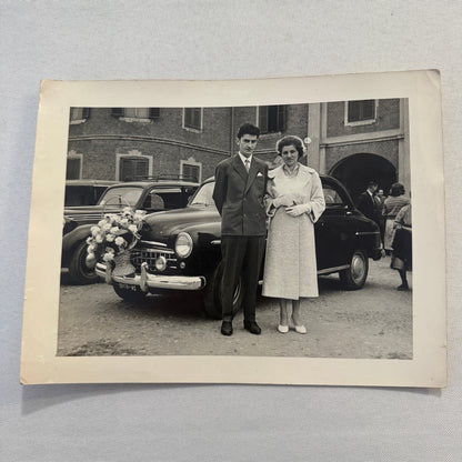 Vintage Wedding Photo Photograph Print European Automobile Car Couple Man Woman