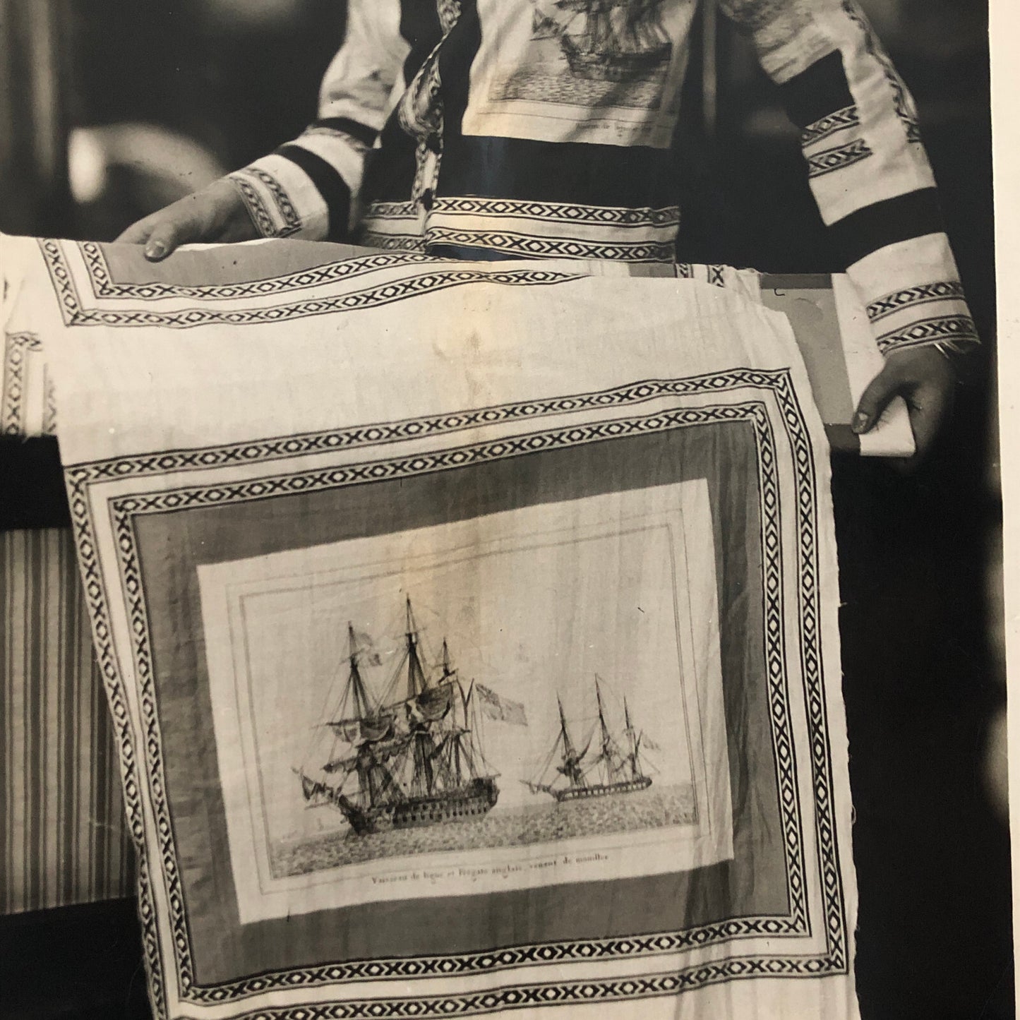 Press Photo Photograph Fashion Design Dress Ships Printed on Silk 1933 Underwood