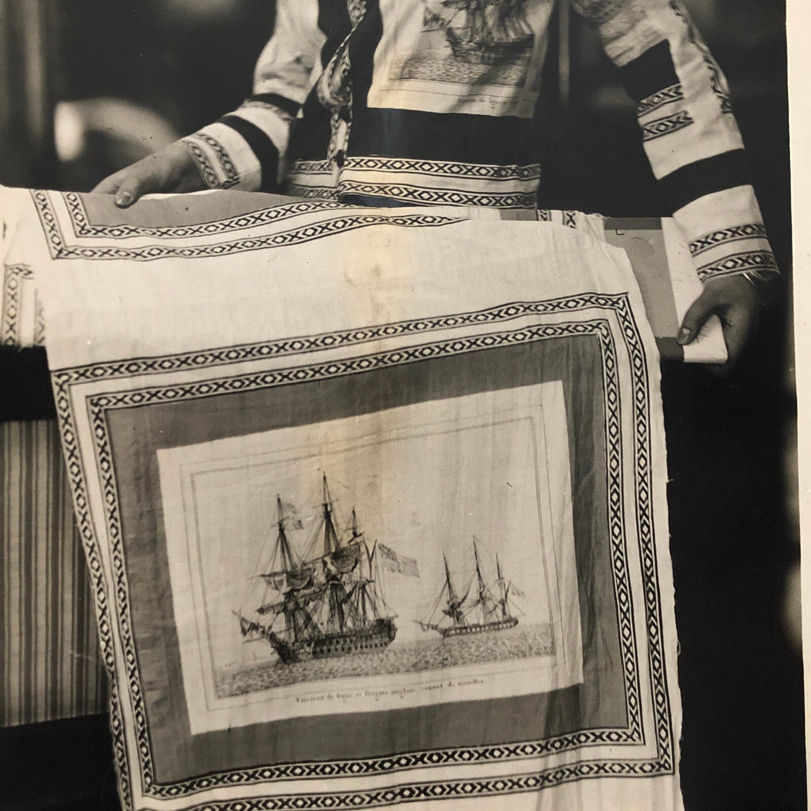 Press Photo Photograph Fashion Design Dress Ships Printed on Silk 1933 Underwood