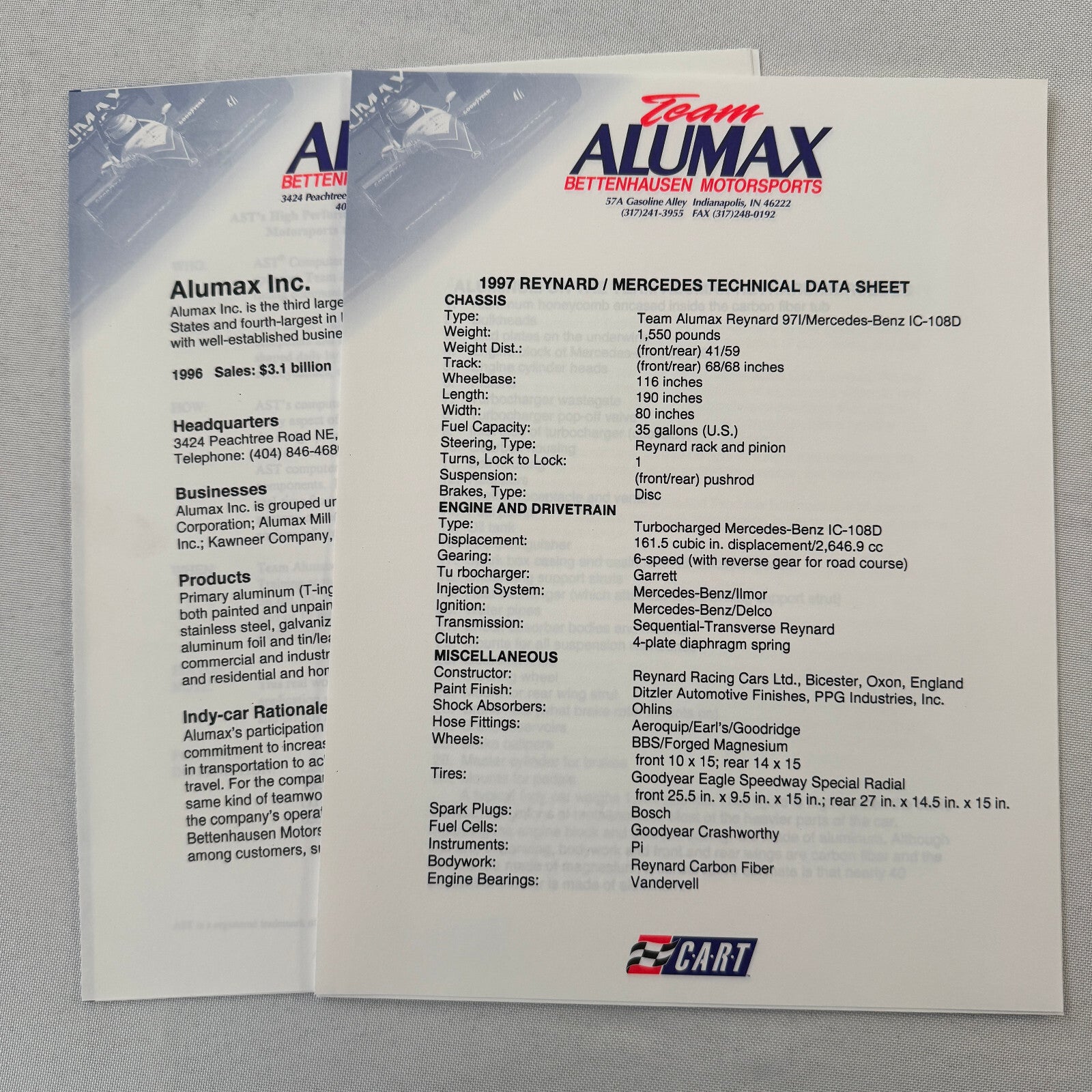 Bettenhausen Alumax Racing Press Kit Brochure 1997 CART Patrick Carpentier