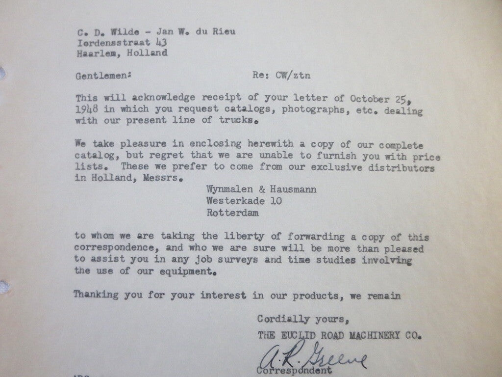 1948 Euclid Road Machinery Company Letter Letterhead Truck + 