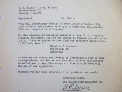 1948 Euclid Road Machinery Company Letter Letterhead Truck + 