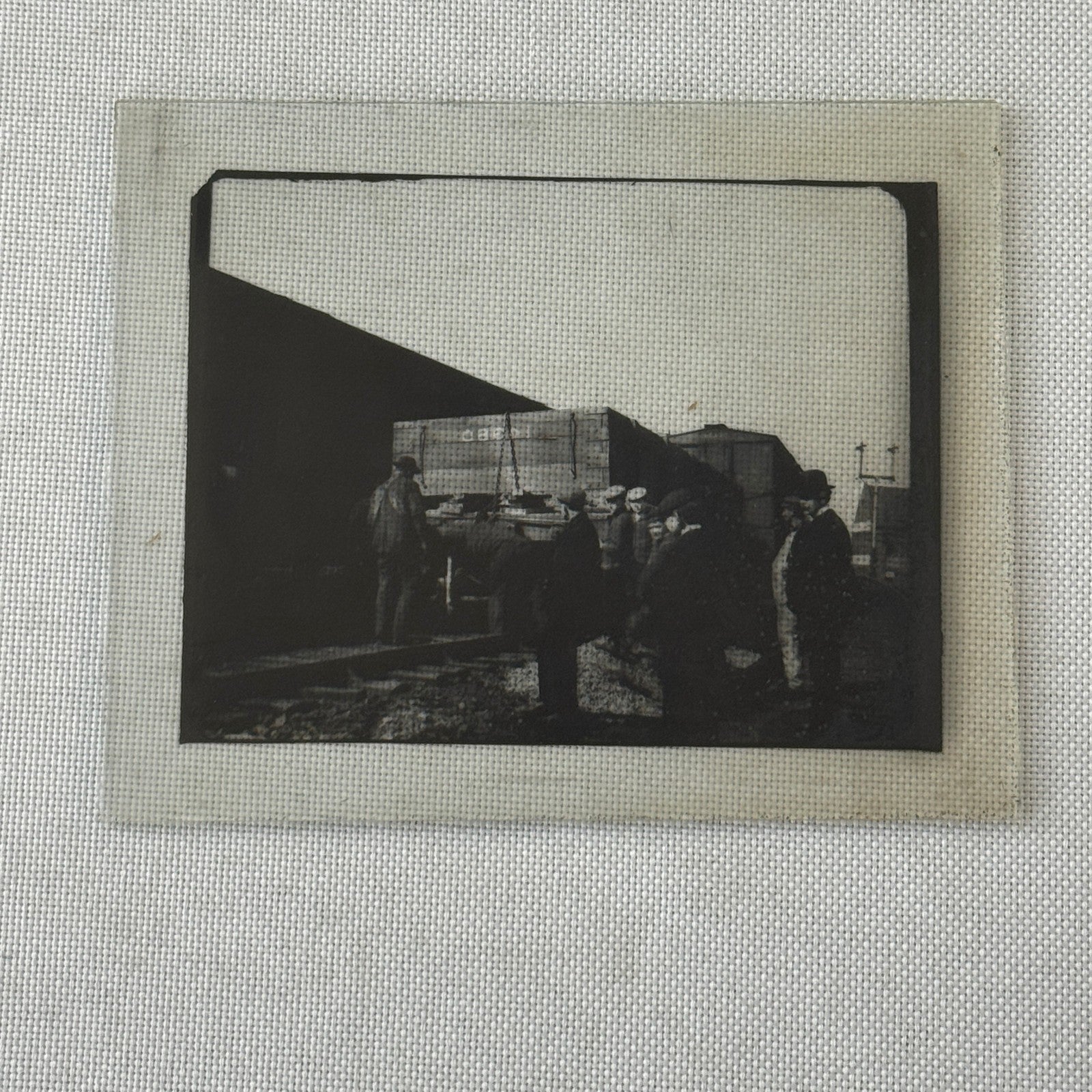 Antique Glass Plate Lantern Slide Photo Men with Train Railroad Railway