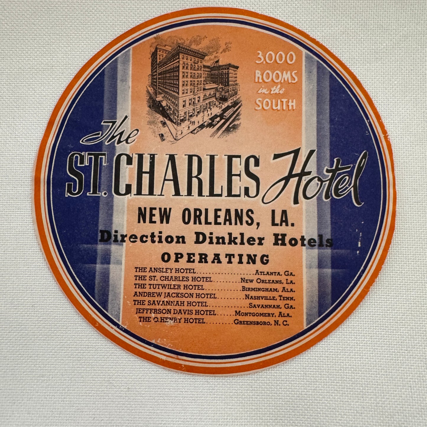 Vintage Travel Luggage Label The St Charles Hotel New Orleans Louisiana LA