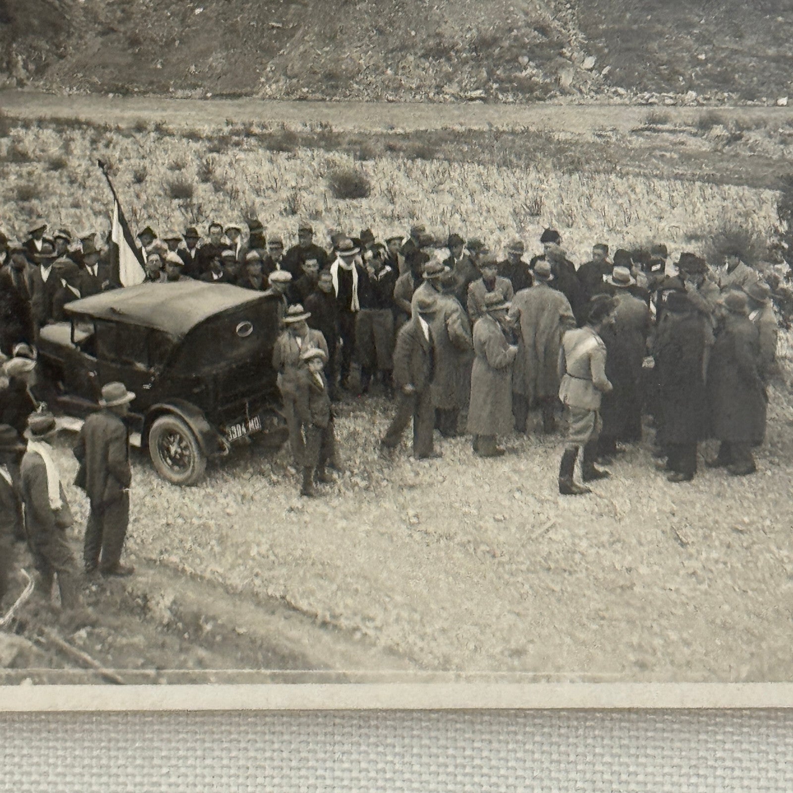 Vintage Photograph Crowd of People with Early Antique Cars Automobiles