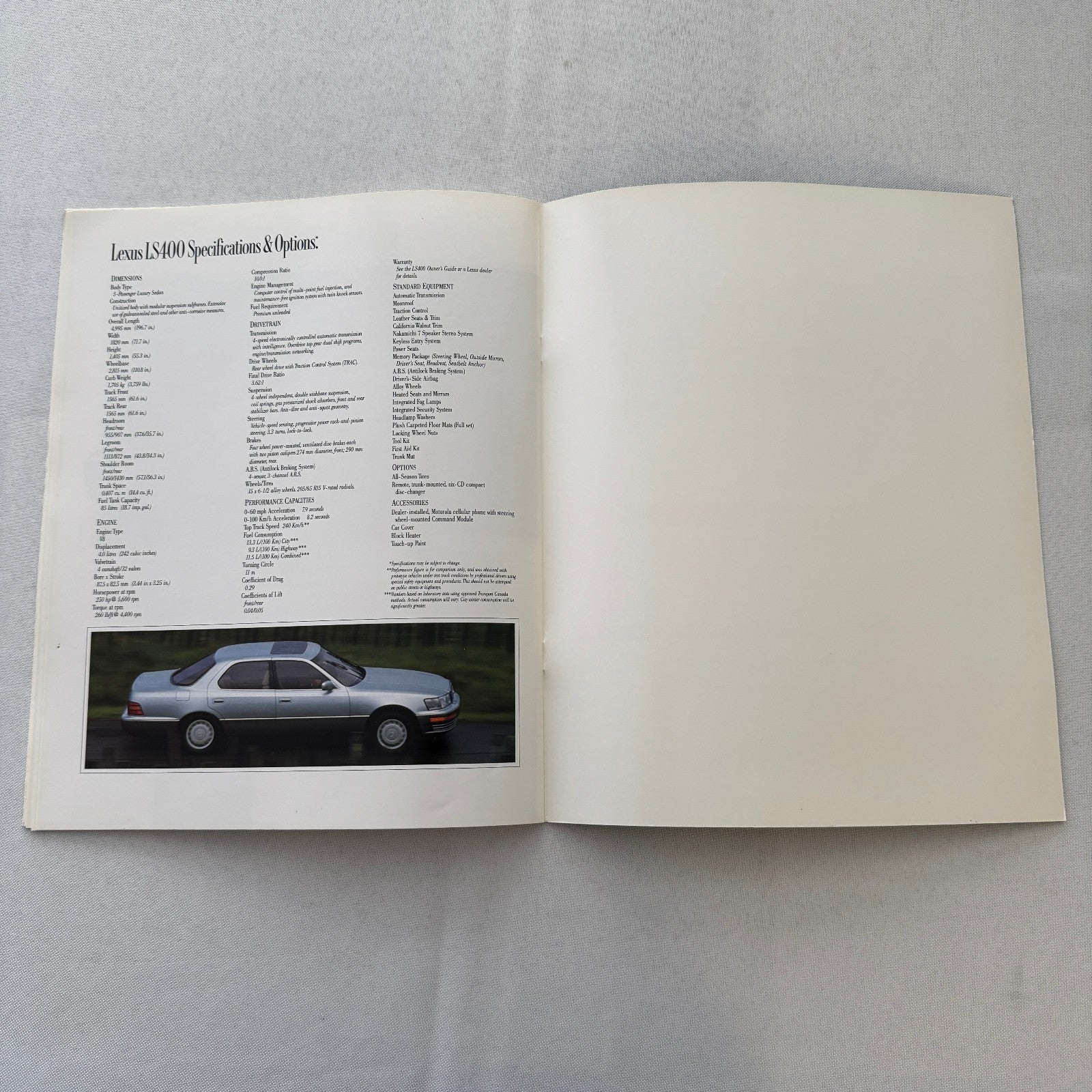 Lexus LS400 Car Sales Brochure Catalog Advertising Canadian Lexus LS 400 Vintage