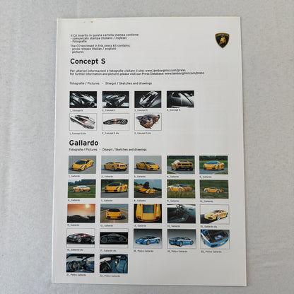 2005 Lamborghini Geneva Autoshow Press Kit Murcielago Concept S Gallardo