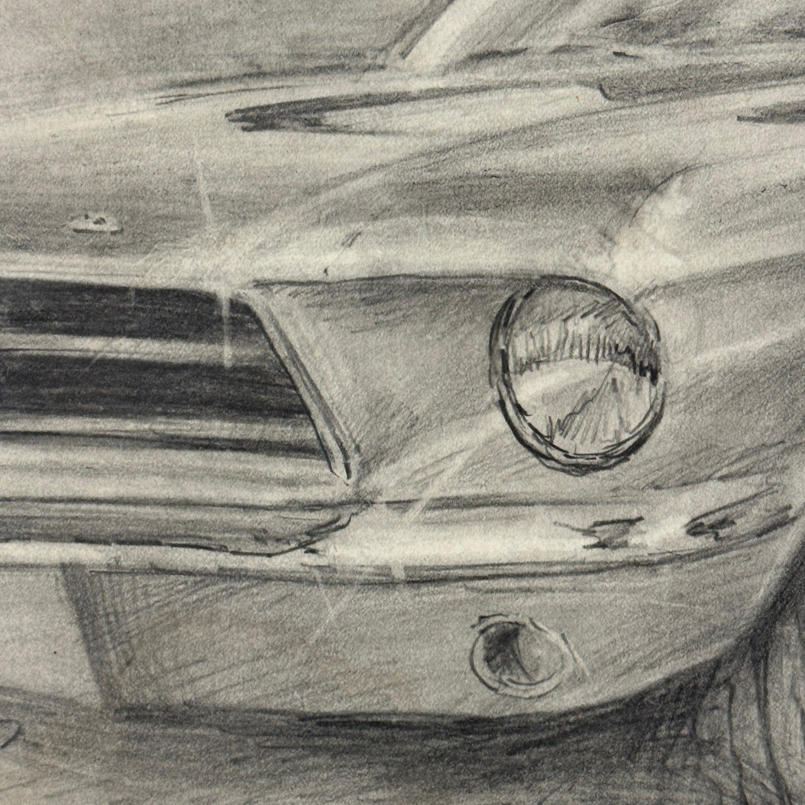 Ford Mustang Vintage Car Illustration Drawing Sketch Original Art Signed