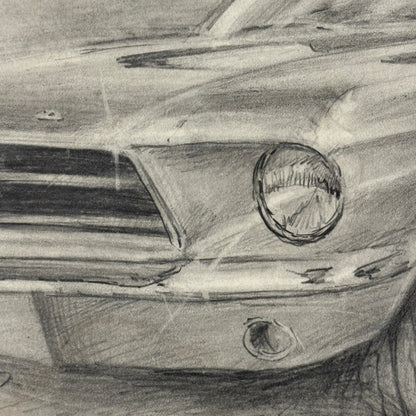 Ford Mustang Vintage Car Illustration Drawing Sketch Original Art Signed