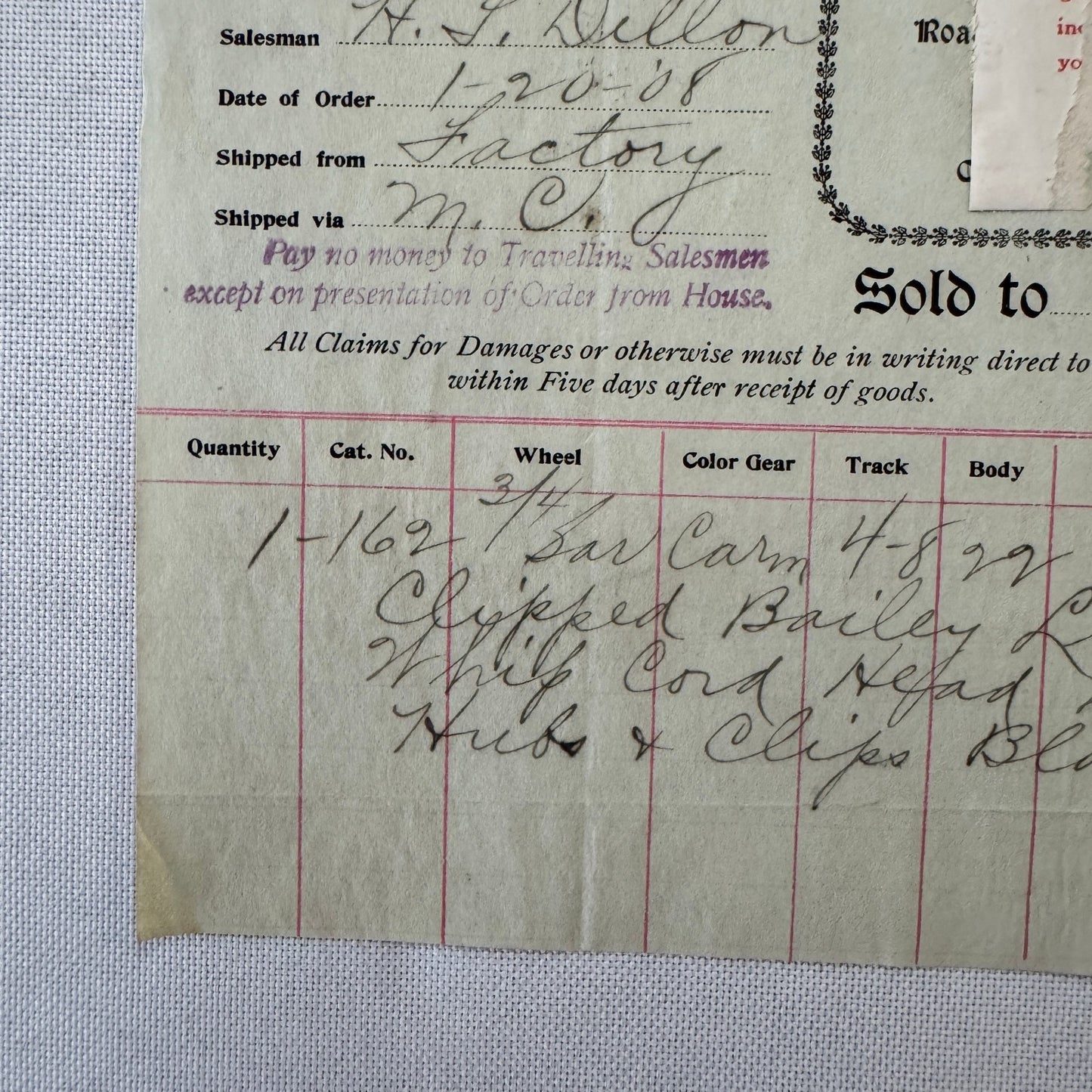The Ames Dean Carriage Company Jackson Michigan 1908 Receipt Document Lot 2x