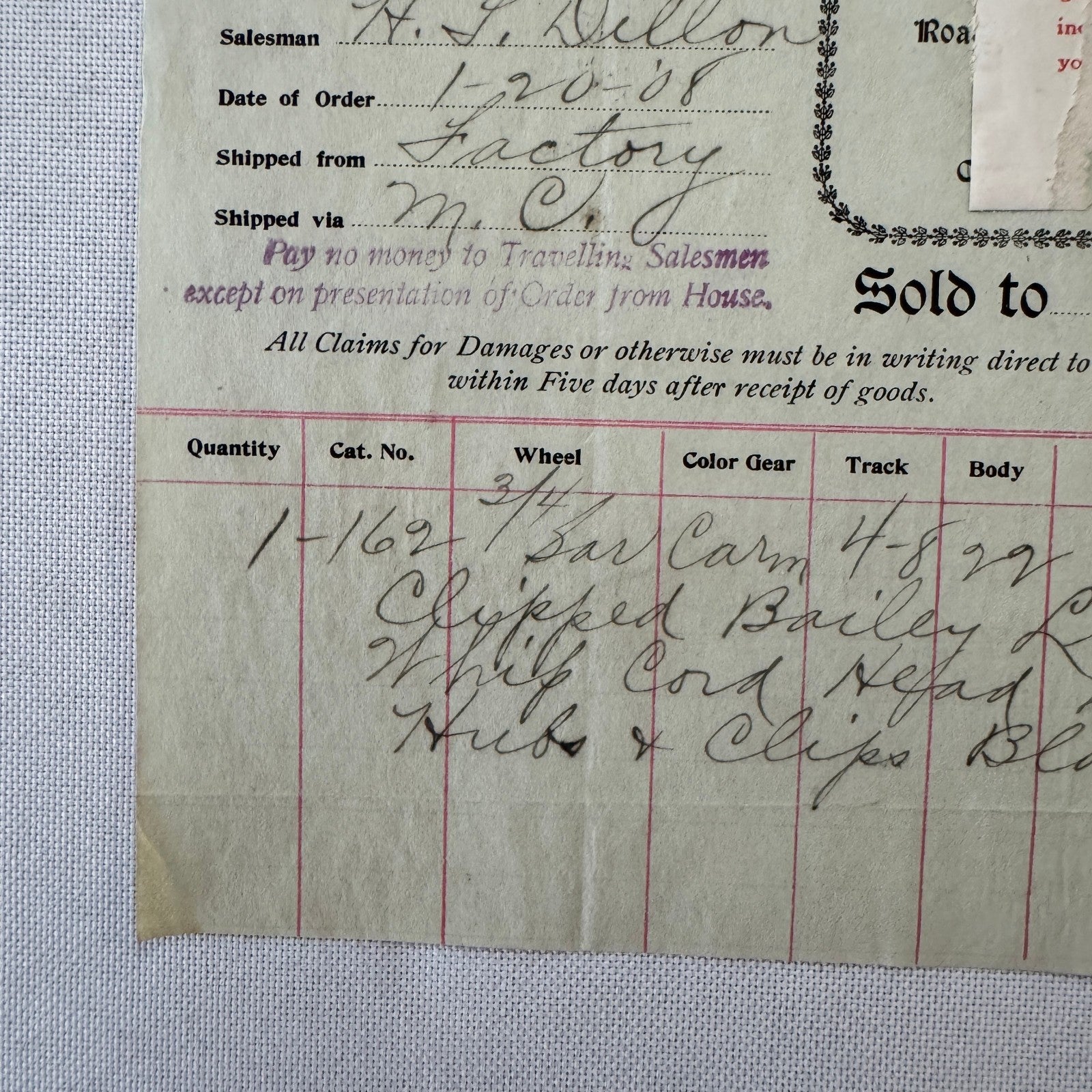 The Ames Dean Carriage Company Jackson Michigan 1908 Receipt Document Lot 2x