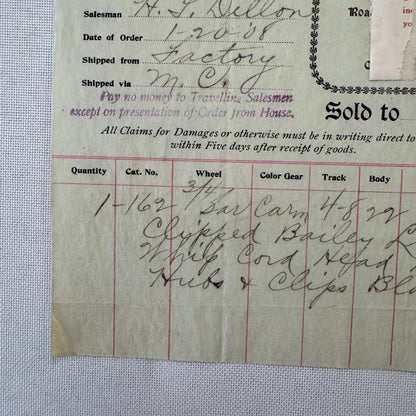 The Ames Dean Carriage Company Jackson Michigan 1908 Receipt Document Lot 2x