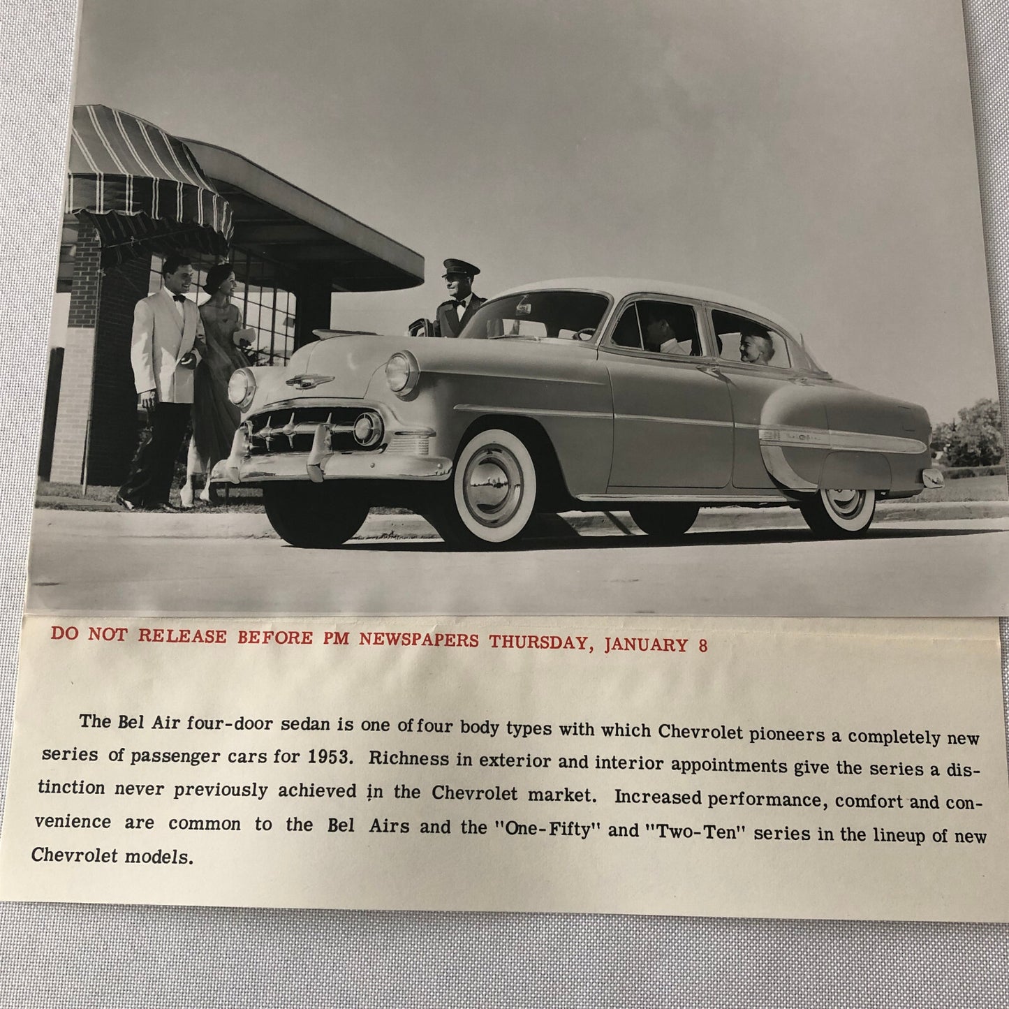 1953 Chevrolet Bel Air Sedan Factory Press Photo Photograph Chevy Belair