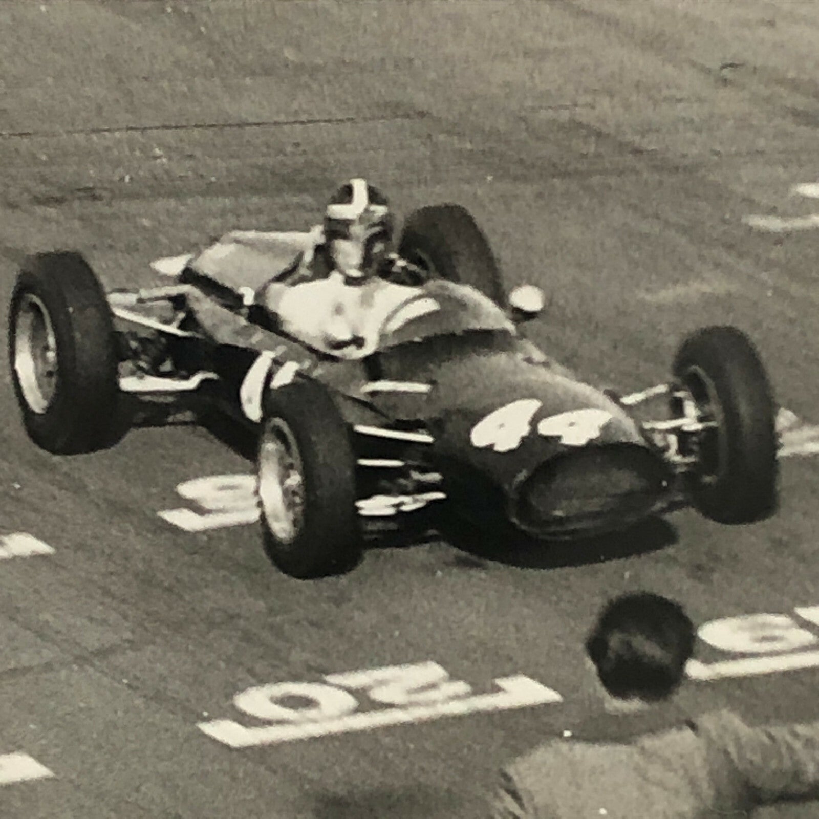 Vintage Racing Car Photo Photograph - Car Crossing the Finish Checkered Flag