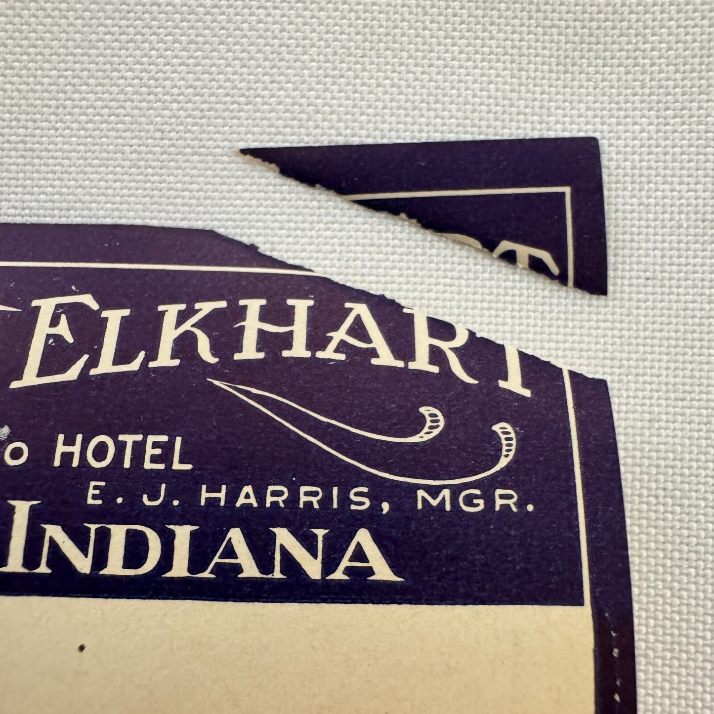 Vintage Travel Luggage Label Hotel Elkhart Indiana