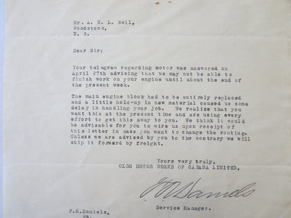 1923 Olds Motor Works of Canada Oldsmobile Factory Letter - Engine Repair Delay