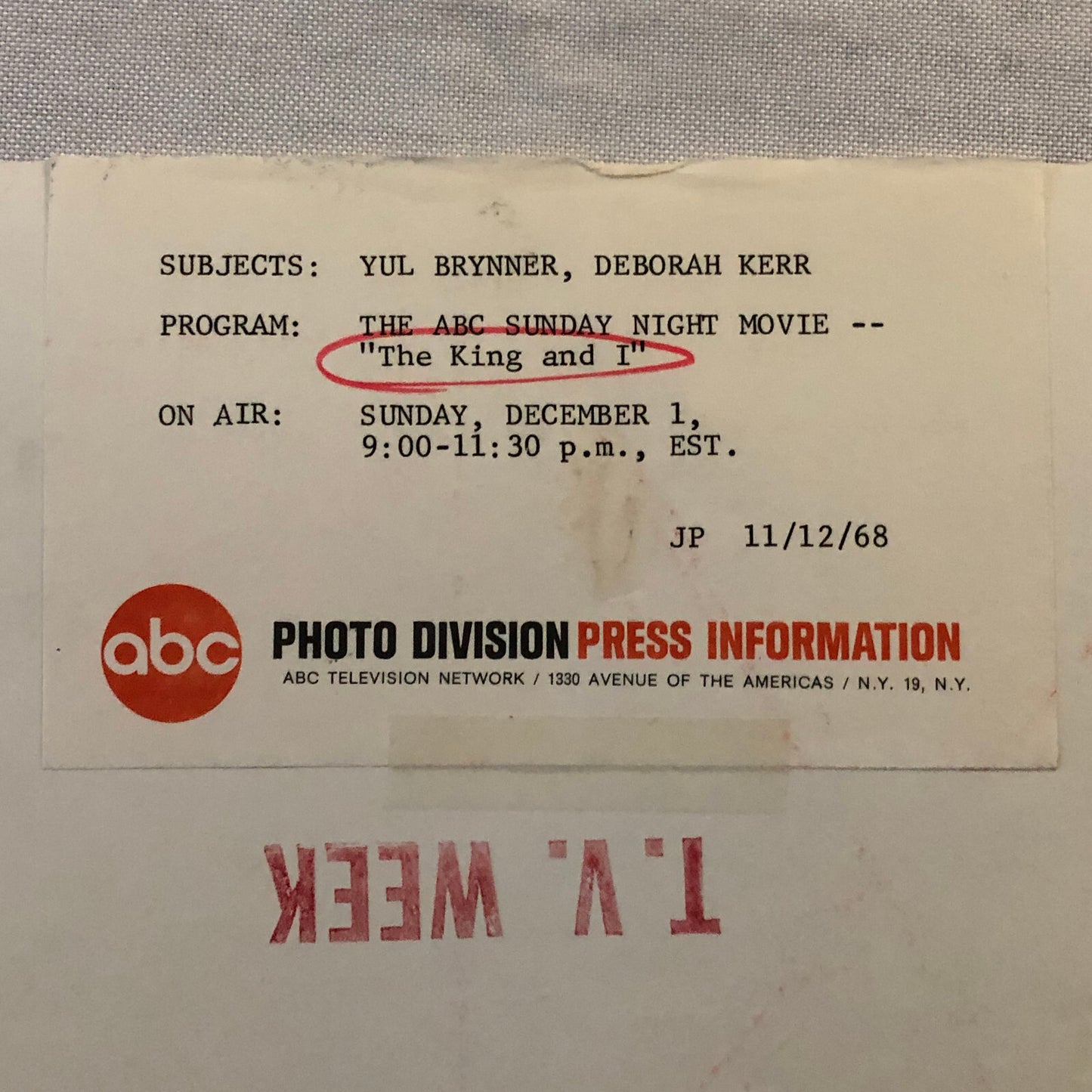 The King and I Yul Brynner Deborah Kerr ABC Television Press Photo Photograph