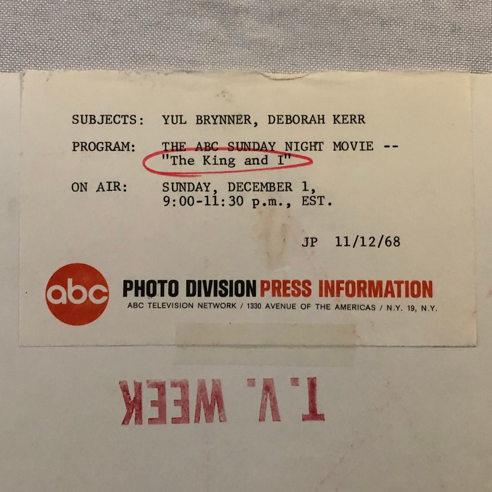 The King and I Yul Brynner Deborah Kerr ABC Television Press Photo Photograph