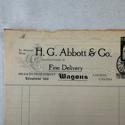 Antique HG Abbott & Co Delivery Wagon Invoice Document Ledger London Ontario