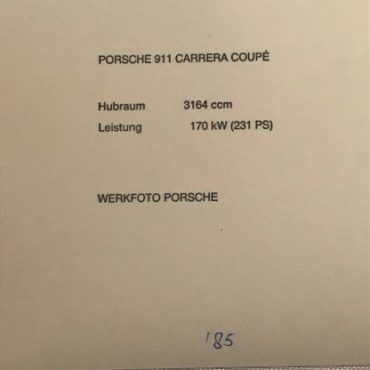 Vintage Porsche 911 Carrera Coupe Factory Werkfoto Photograph Press Photo 1985