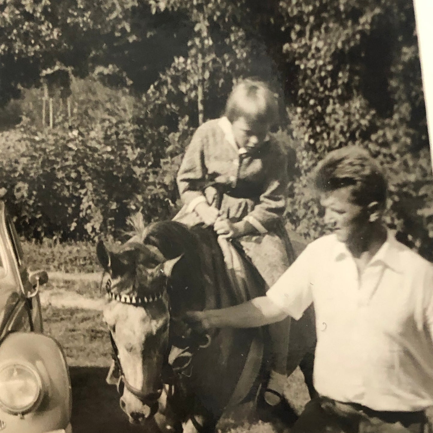 Vintage Photo Photograph Snapshot People Child Horse VW Volkswagen Beetle Bug